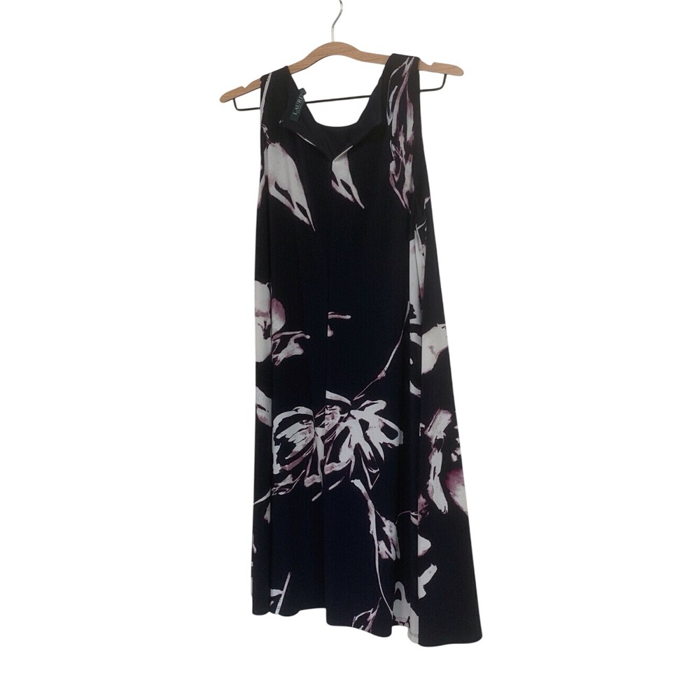 Lauren Ralph Lauren Dress Womens 12 Navy Floral Sleeveless Trapeze Swing Lined - Picture 10 of 10